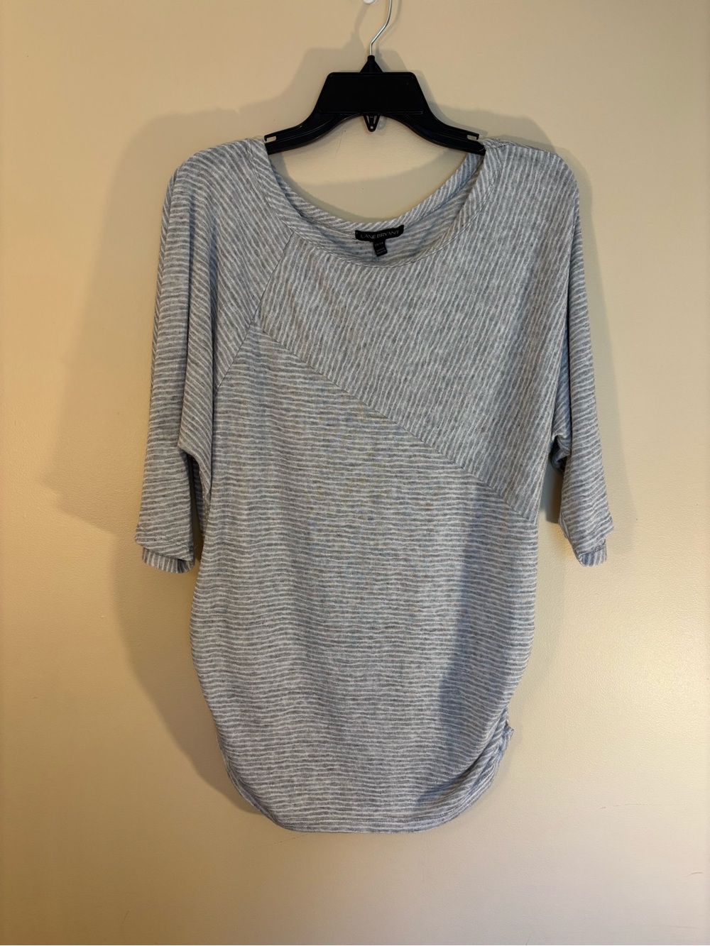 Lane Bryant Light Gray Striped Long Sleeve Top